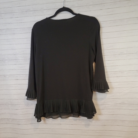 DANIEL RAINN FOR STITCH FIX, MIXED MEDIA 3/4 SLEEVE TOP, BLACK RUFFLE SHEER TRIM - Picture 6 of 6